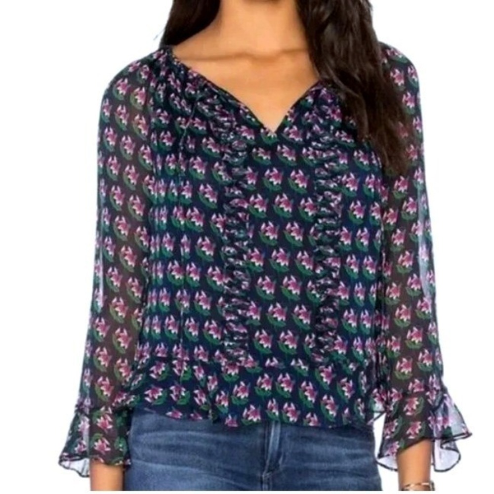 Diane Von Furstenberg Zen Floral Midnight Simonia Navy Peasant Blouse 4
